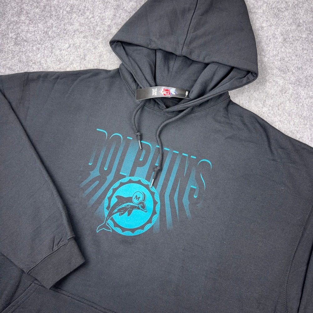 Miami Dolphins Hoodie Men 2XL Black Graphic Sweatshirt Pullover NFL Football NEW
